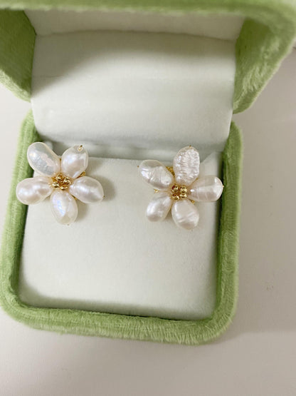 Spring Flower Freshwater Pearl Stud Earrings