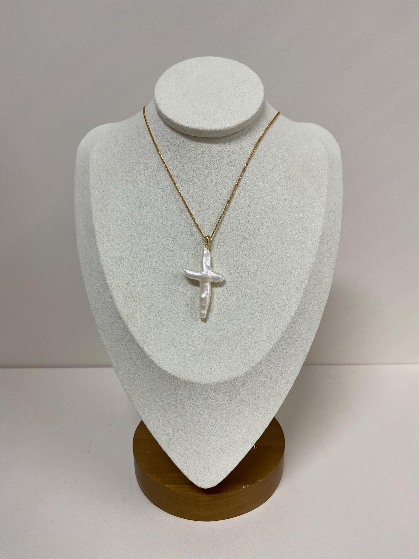Natural Baroque Pearl Cross Pendant Necklace