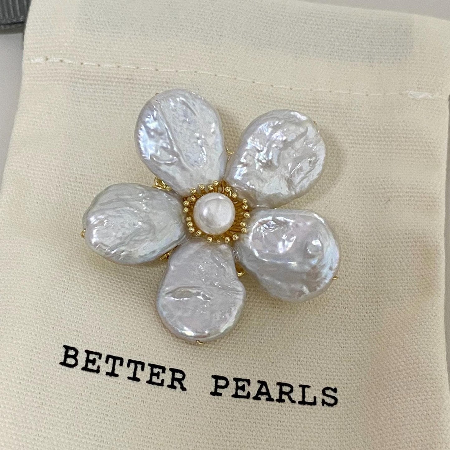 Baroque Pearl Flower Brooch Gold Plated