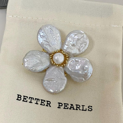 Baroque Pearl Flower Brooch Gold Plated
