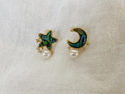 Moon & Star Abalone Pearl Earrings