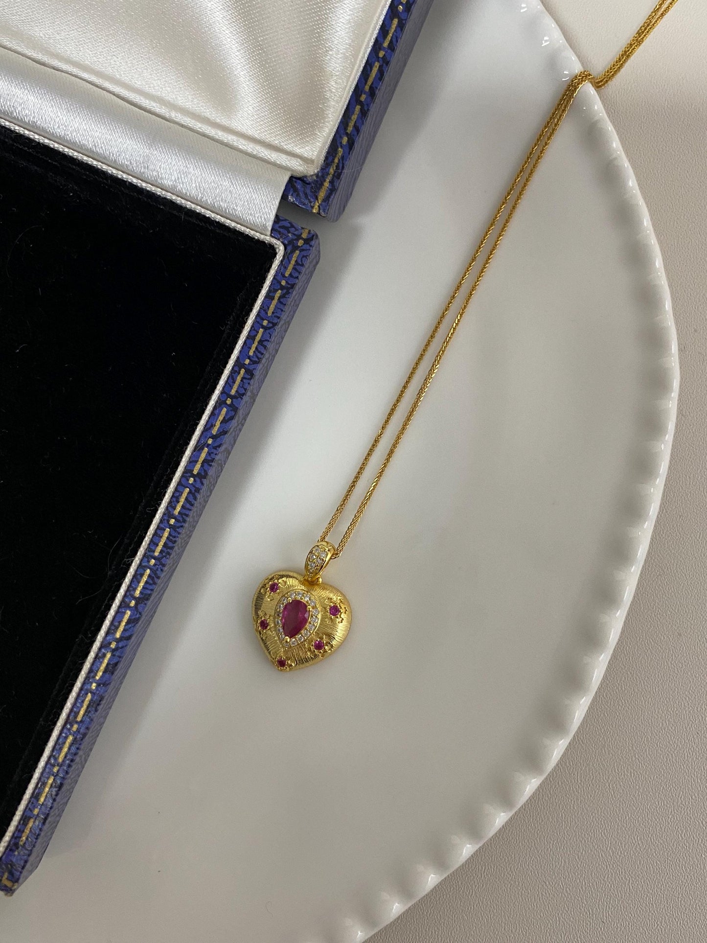 Ruby Heart Pendant Necklace - Gold Plated or Sterling Silver