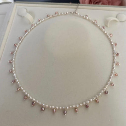 Pink & White Pearl Drop Choker