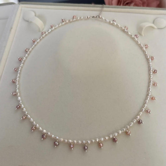 Pink & White Pearl Drop Choker