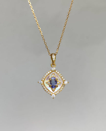 Tanzanite Pendant Necklace with Zircon Halo