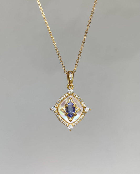 Tanzanite Pendant Necklace with Zircon Halo