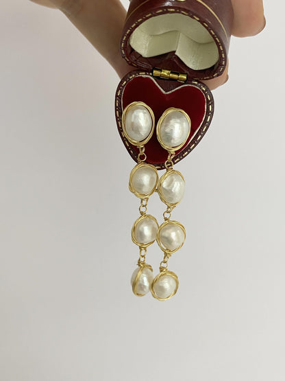 Handmade Gold Wire Wrapped Baroque Pearl Drop Earrings