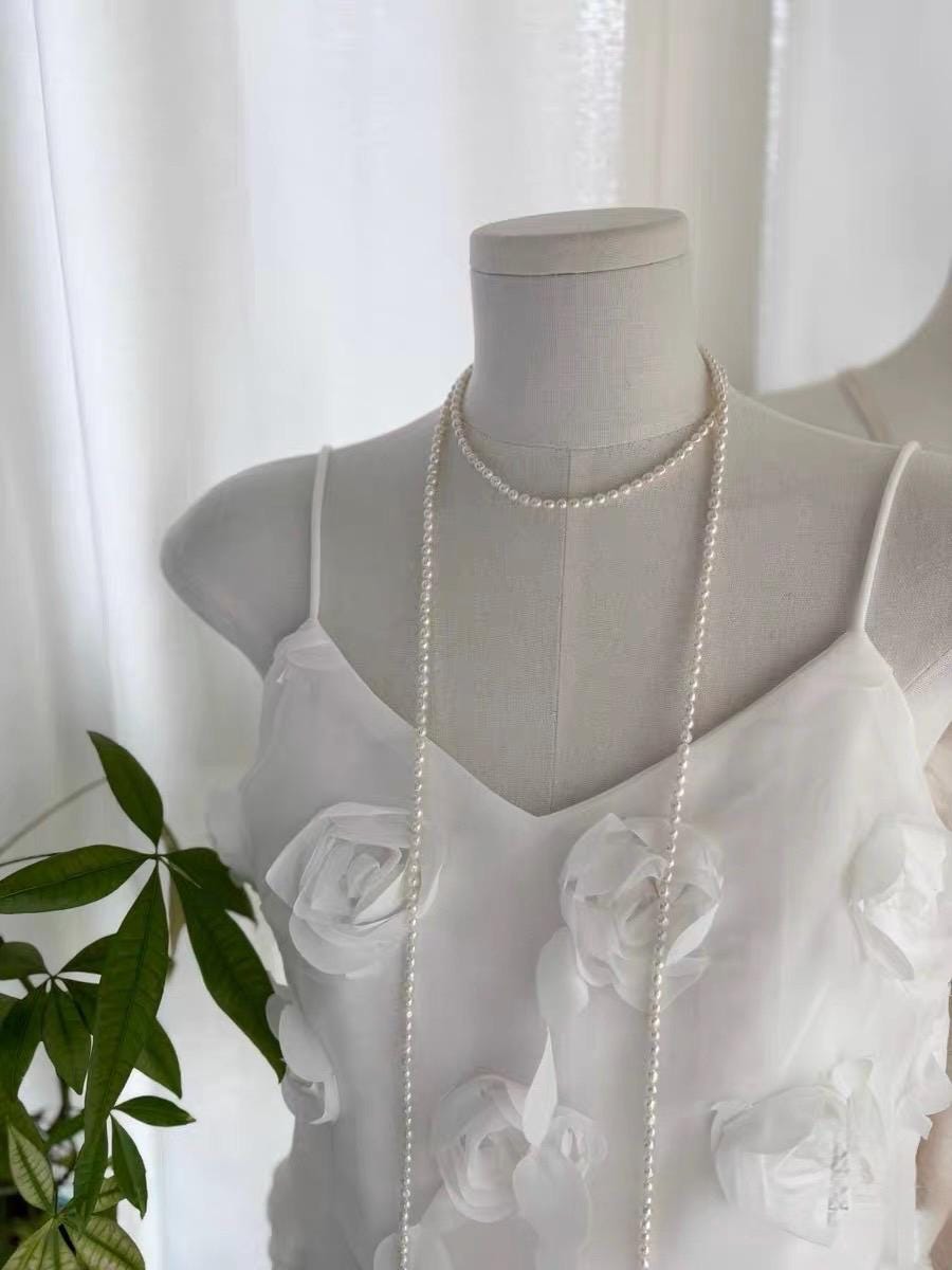 Long Rice Pearl Layering Necklace 130cm