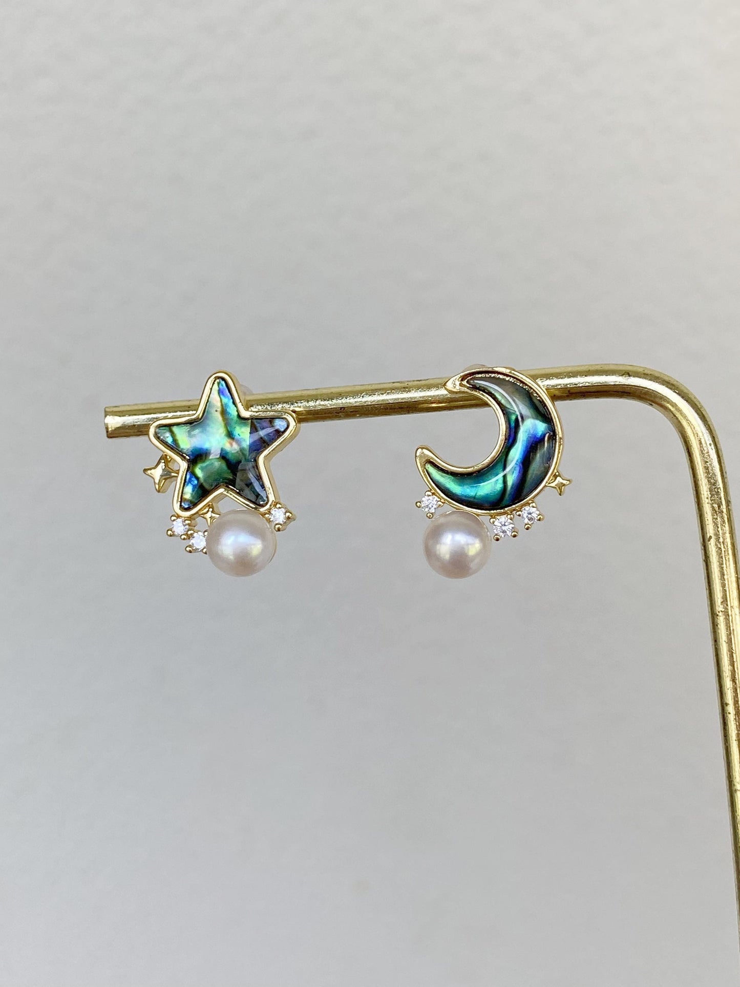 Moon & Star Abalone Pearl Earrings