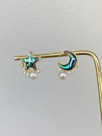 Moon & Star Abalone Pearl Earrings