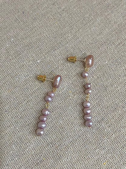 Baroque Lavender Pearl Drop Earrings, Long Dangle Real Pearl Earrings, Gold Filled Elegant Jewelry Gift for Her