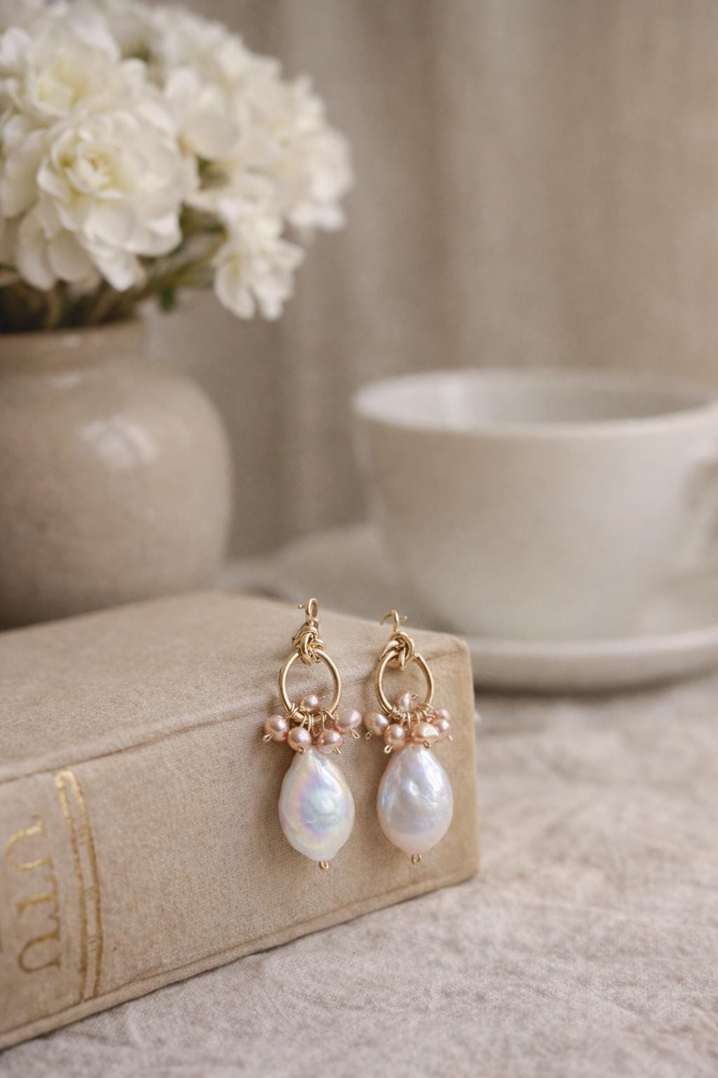 Baroque Pearl Drop Earrings with Gold Hoop