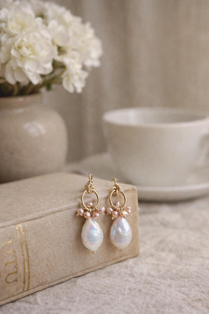 Baroque Pearl Drop Earrings with Gold Hoop