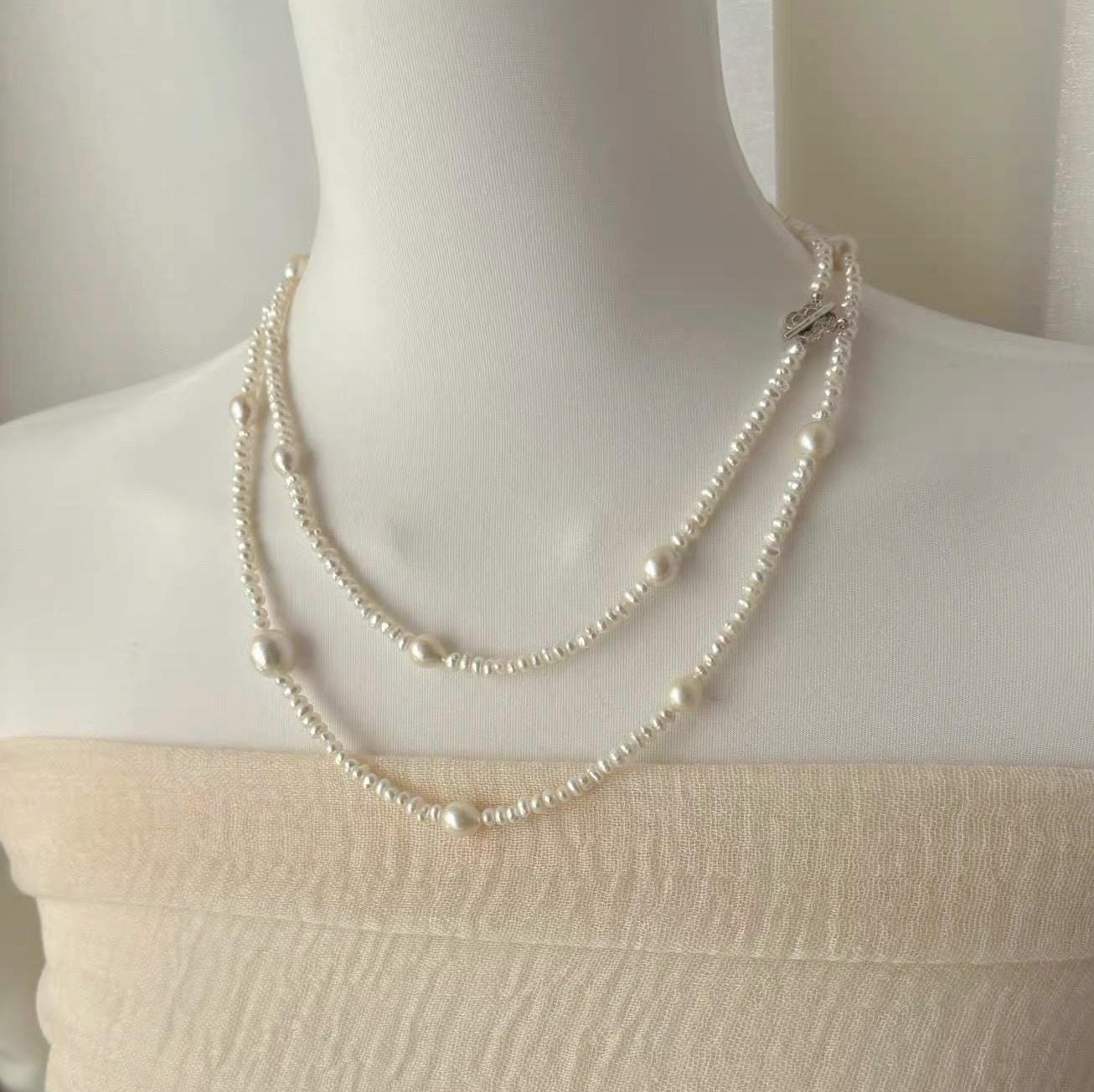 Baroque & Rice Pearl Rope Necklace 95cm