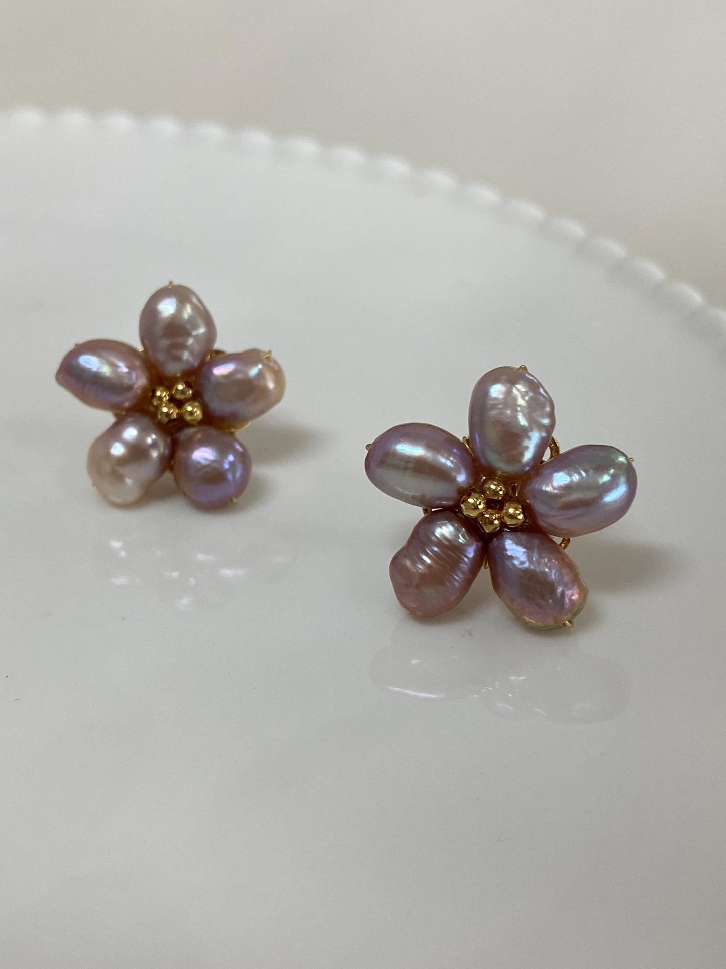 Spring Flower Purple Freshwater Pearl Stud Earrings