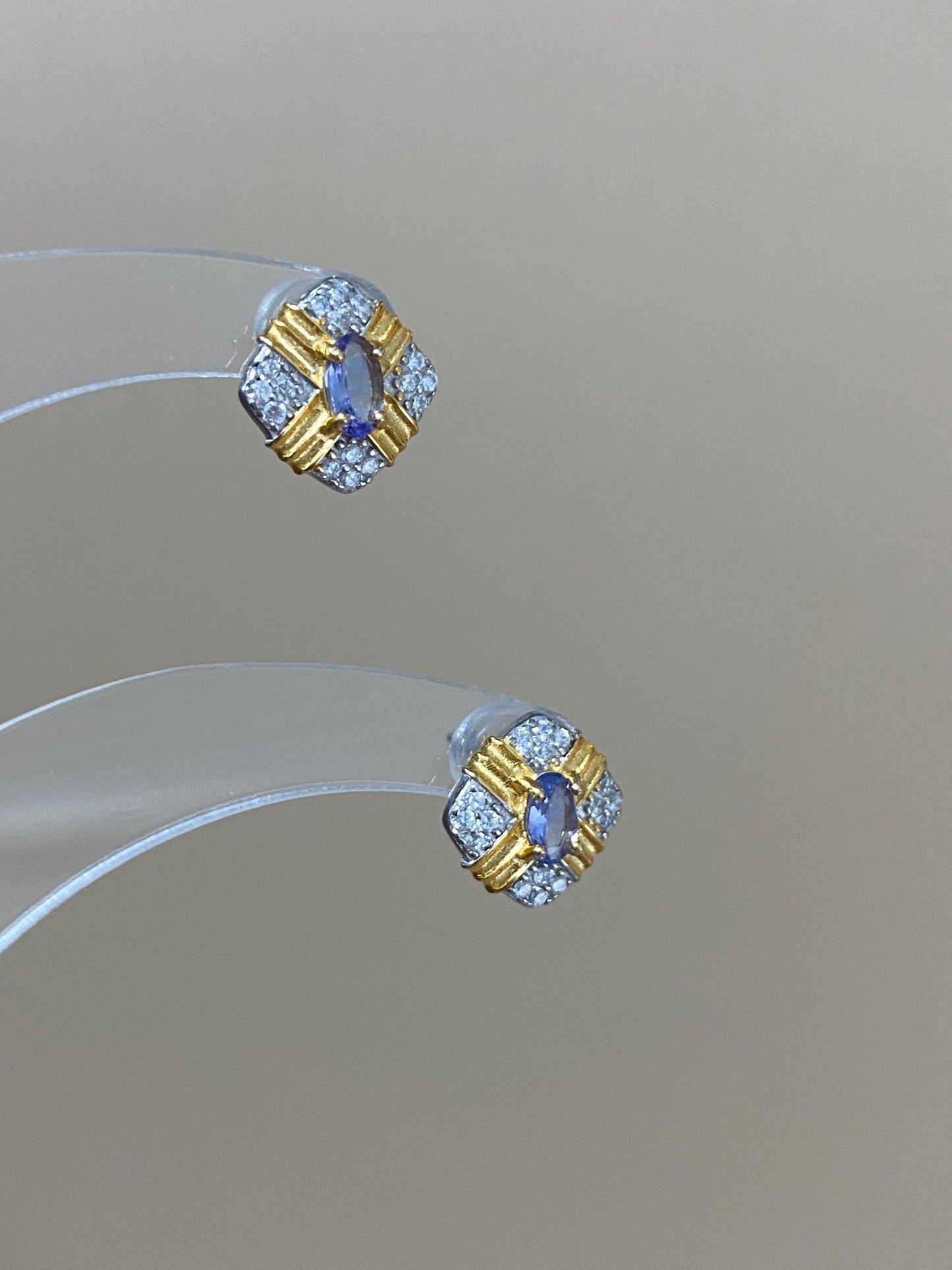 Tanzanite Stud Earrings Sterling Silver – Gold & Silver Plated Geometric Earrings, Dainty December Birthstone Gift, Fine Jewelry for Her