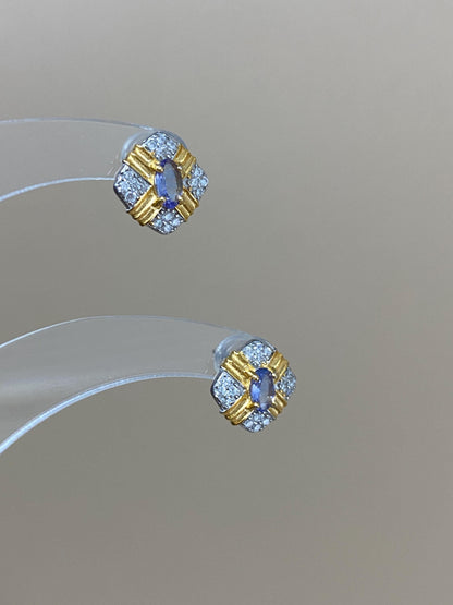 Tanzanite Stud Earrings Sterling Silver – Gold & Silver Plated Geometric Earrings, Dainty December Birthstone Gift, Fine Jewelry for Her