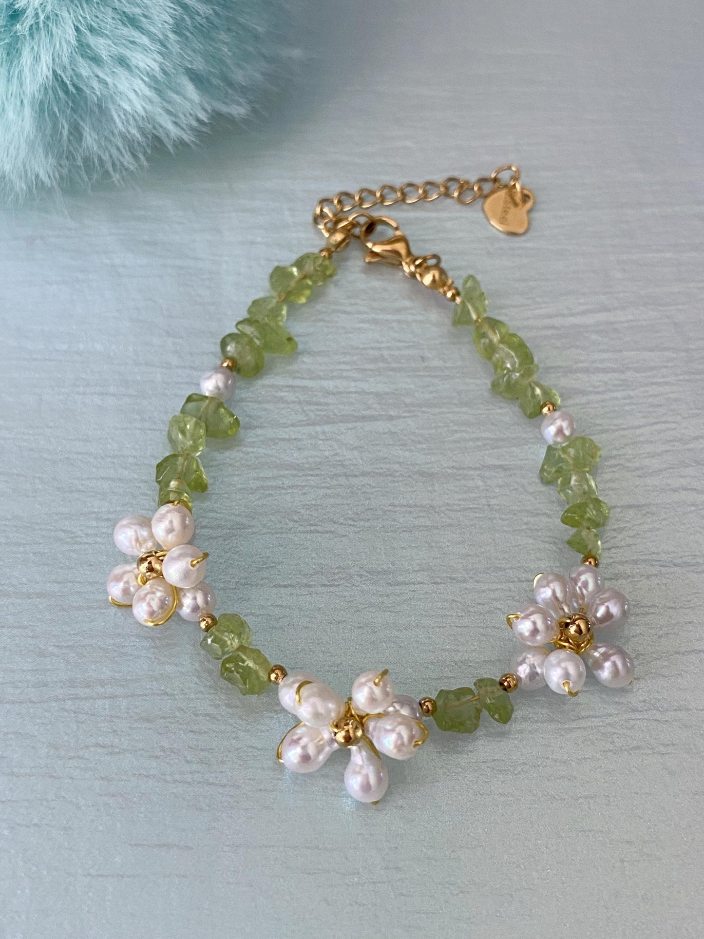 Spring Flower Pearl & Peridot Bracelet