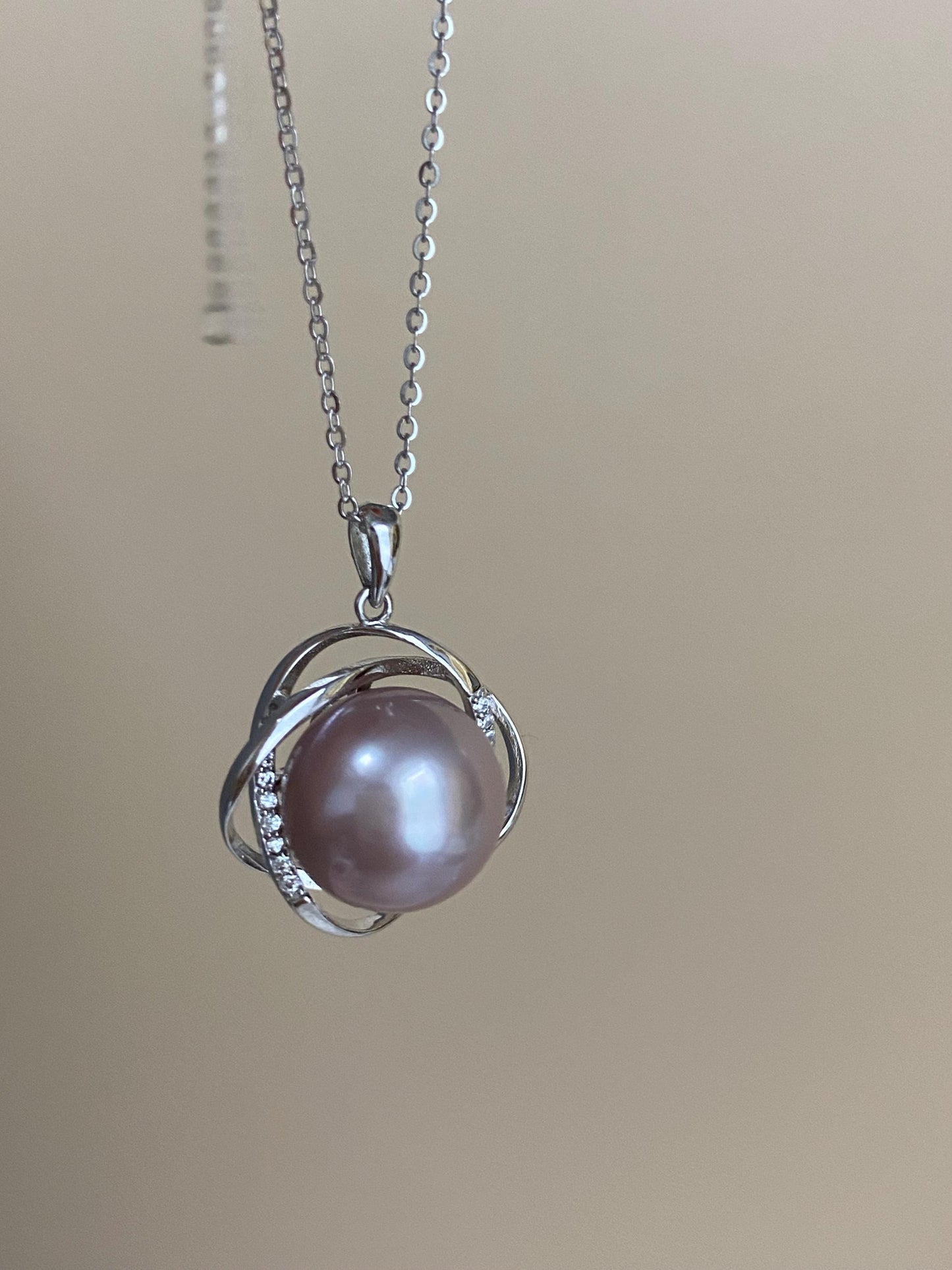 Lavender Freshwater Pearl Halo Pendant Necklace
