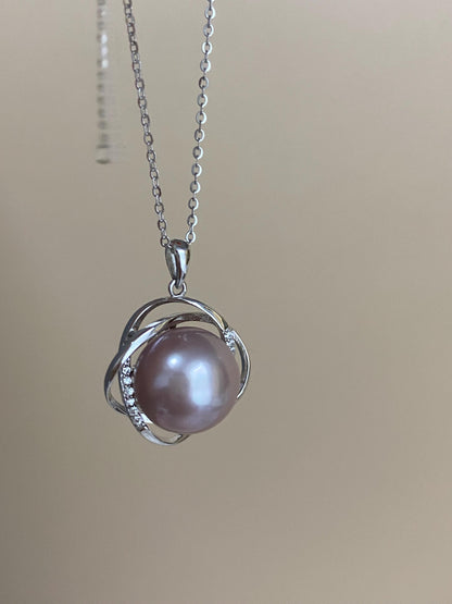 Lavender Freshwater Pearl Halo Pendant Necklace