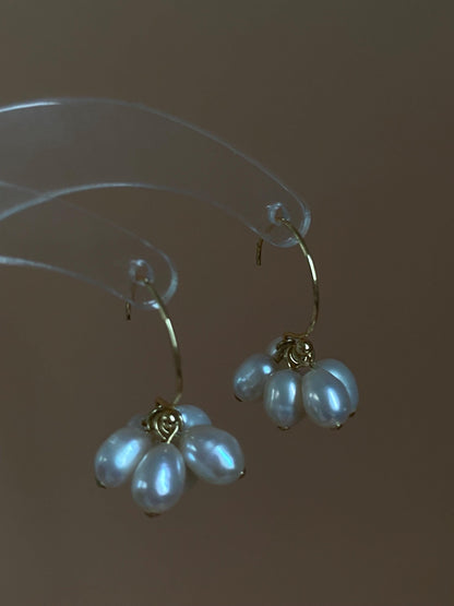 Pearl Cluster Hoop Earrings