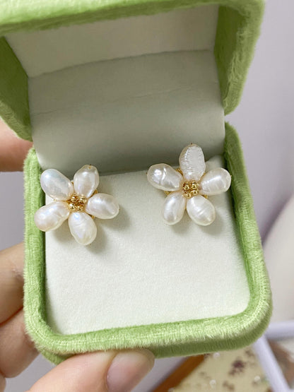 Spring Flower Freshwater Pearl Stud Earrings