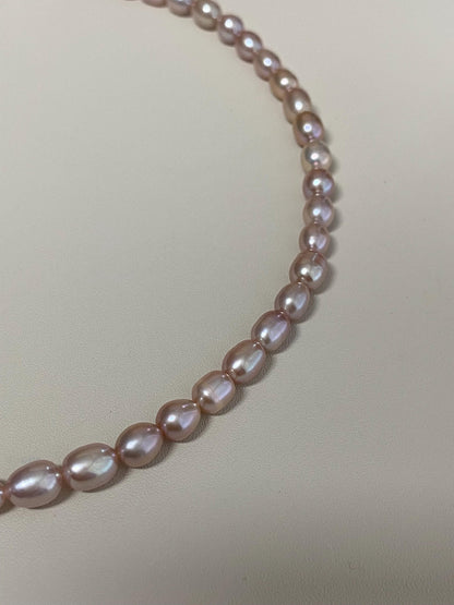 Lavender Freshwater Pearl Necklace, Oval Rice Pearls Choker, Minimalist Pearl Strand, Dainty Layering Jewelry, Gift for Her