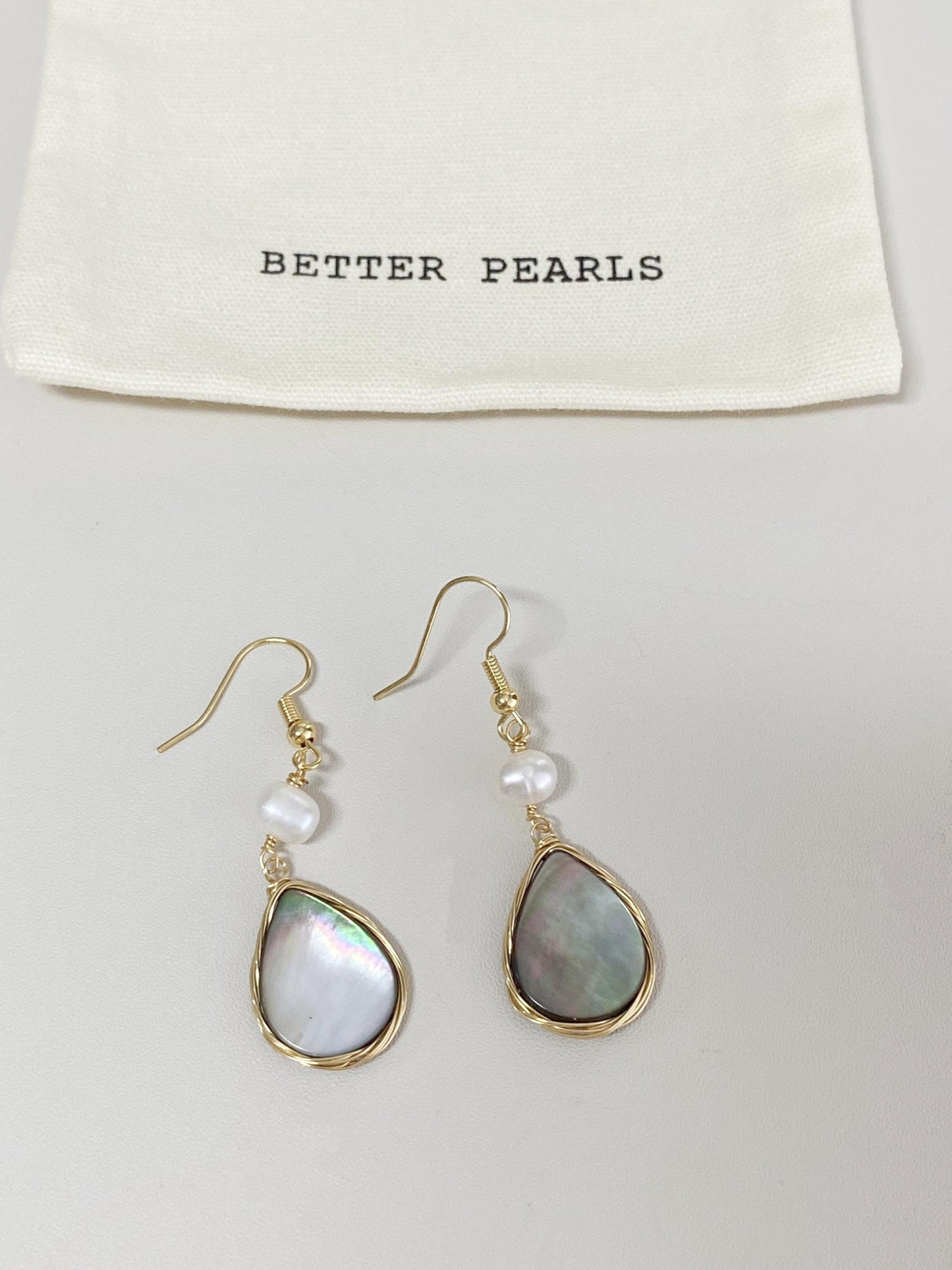Natural Pearl and Shell Drop Earrings – Gold Plated Mother of Pearl Dangle Earrings, Elegant Minimalist Jewelry Gift