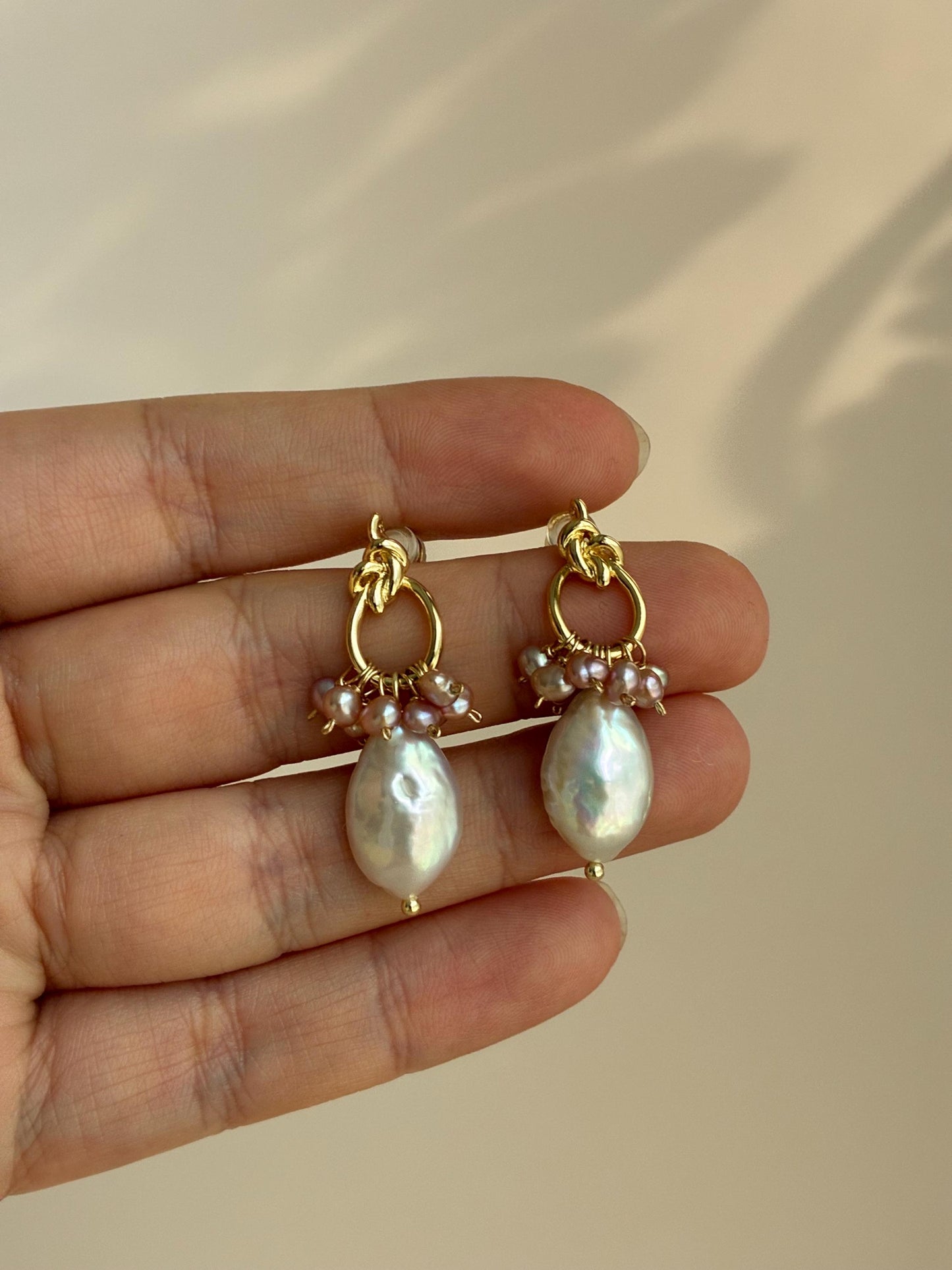 Baroque Pearl Drop Earrings with Gold Hoop