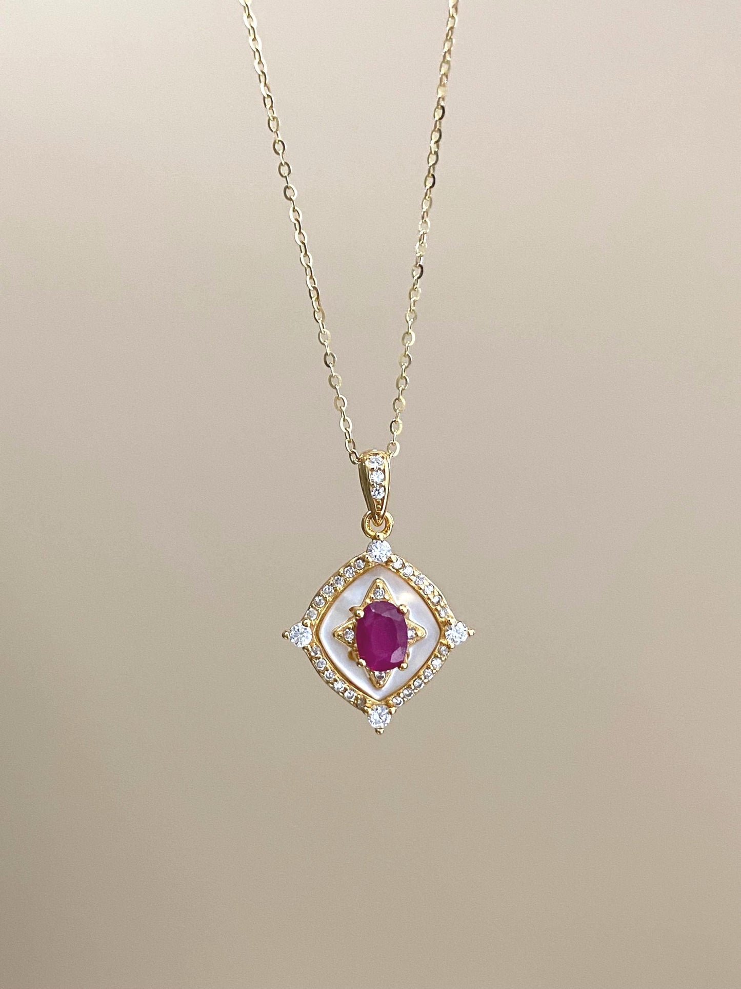 Natural Ruby Pendant Necklace in Gold Vermeil