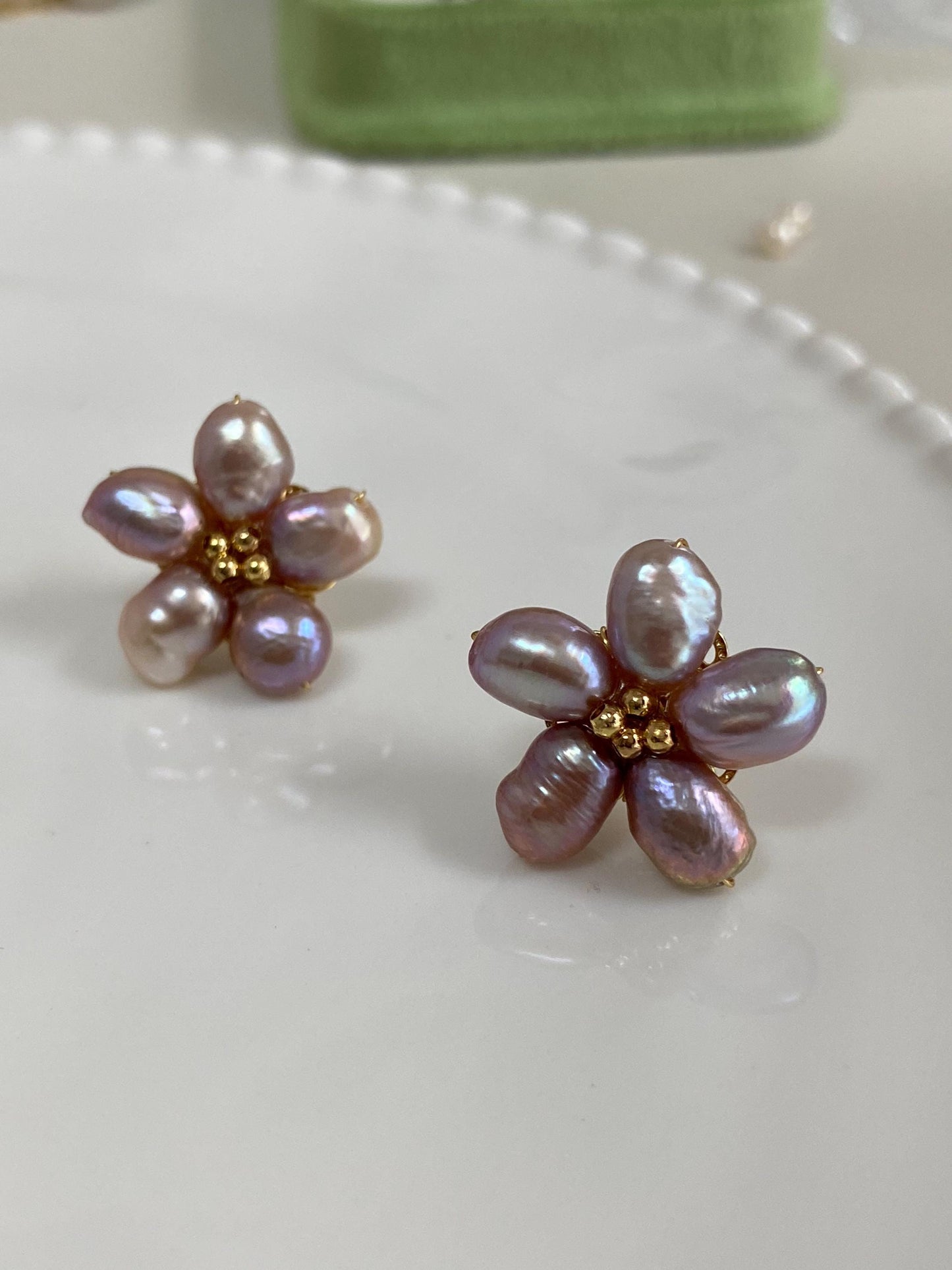 Spring Flower Purple Freshwater Pearl Stud Earrings