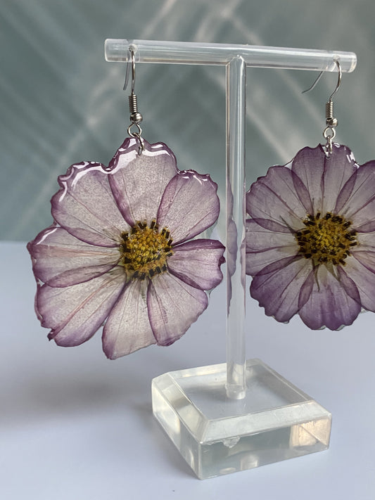 Purple Daisy Resin Earrings
