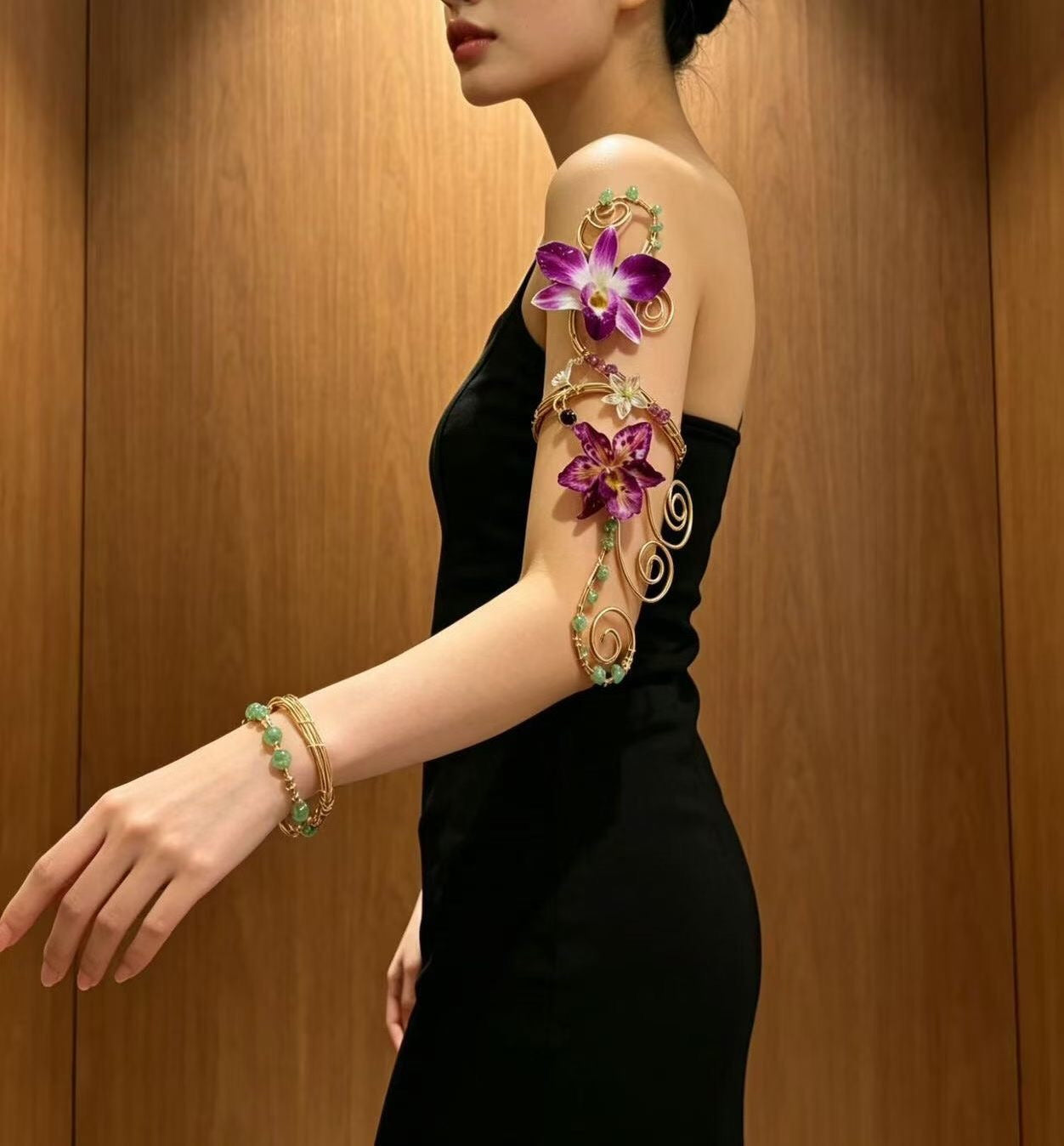 Purple Orchid Floral Arm Cuff