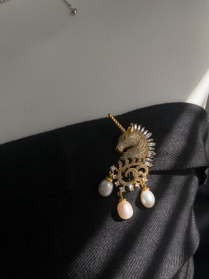 Unicorn Pearl Drop Brooch & Pendant 2-in-1