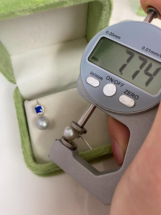 Akoya Pearl Drop Earrings with Blue Cubic Zirconia, 925 Sterling Silver Stud Earrings, Elegant Bridal Jewelry Gift for Her