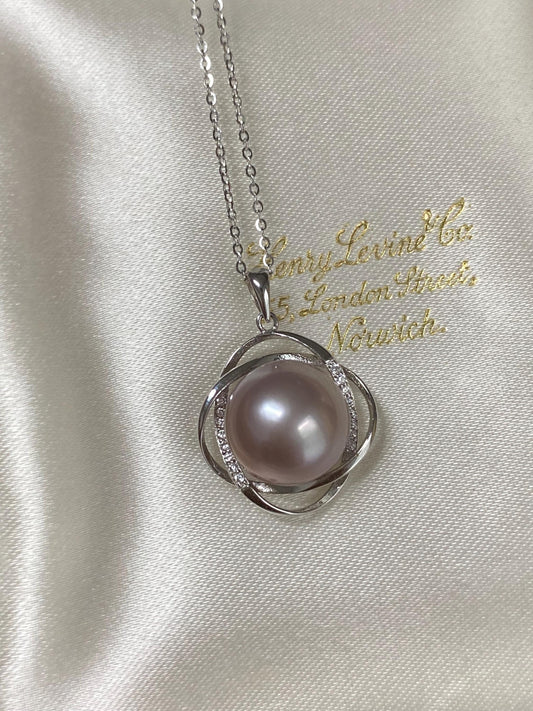 Lavender Freshwater Pearl Halo Pendant Necklace
