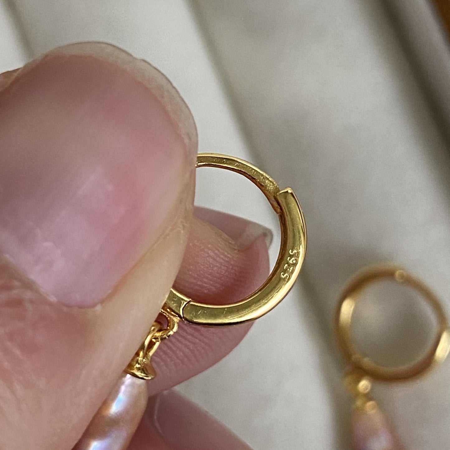 Gold Hoop Baroque Pink Purple Pearl Drop Earrings
