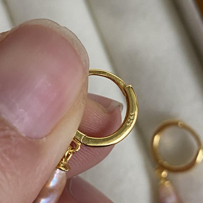 Gold Hoop Baroque Pink Purple Pearl Drop Earrings