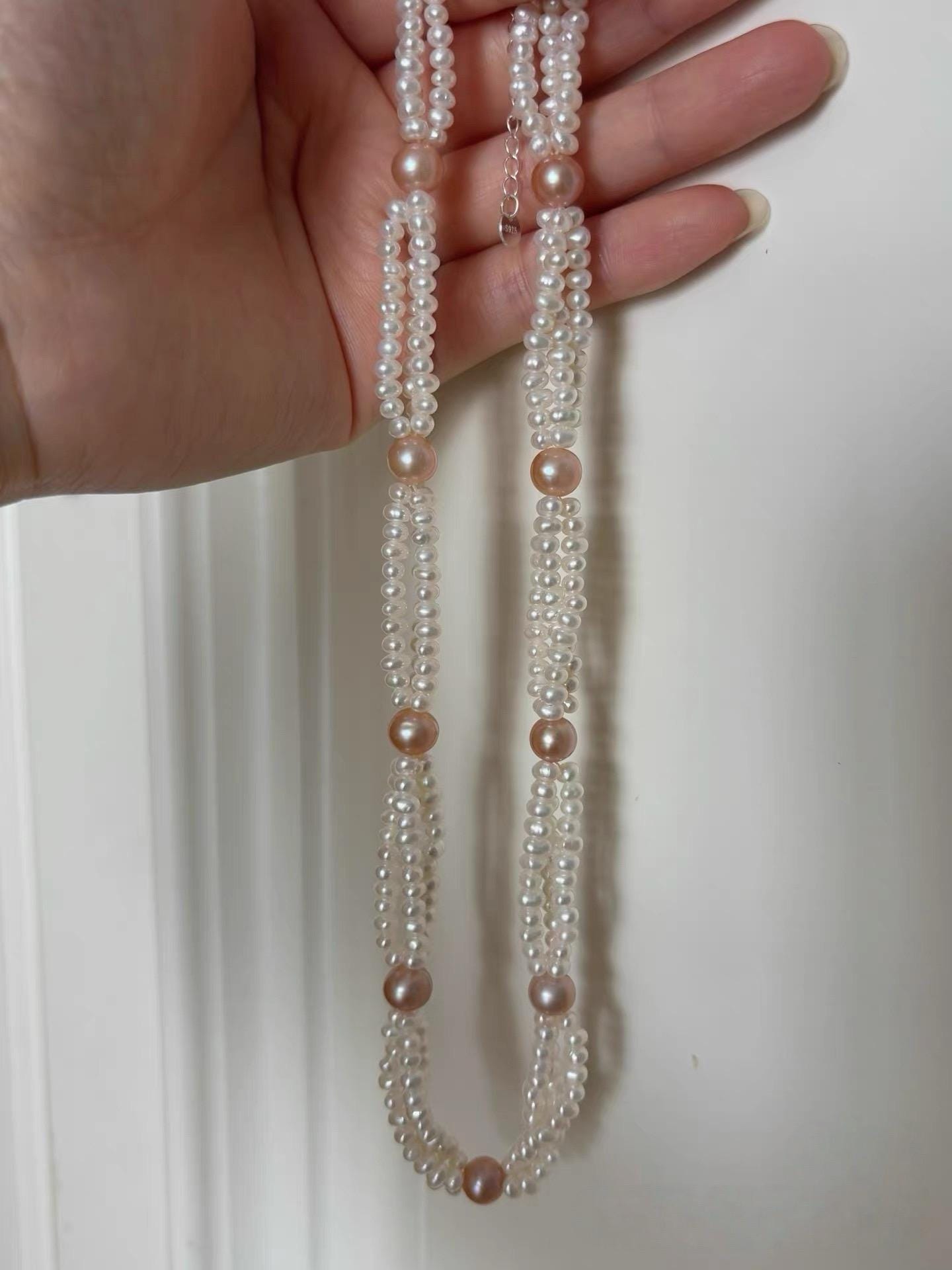 Triple Strand Multicolor Pearl Necklace