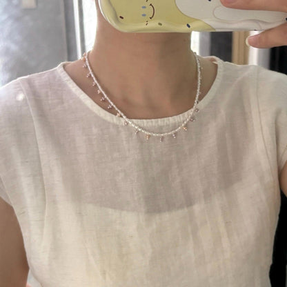 Pink & White Pearl Drop Choker