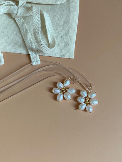 Pearl Cluster Hoop Earrings
