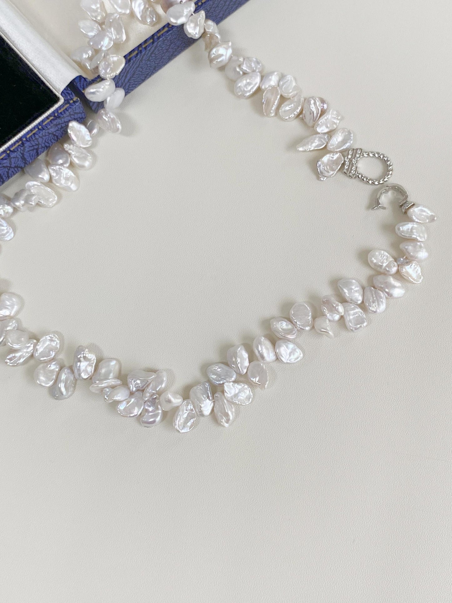 Baroque Pearl Necklace with Silver Zircon Clasp