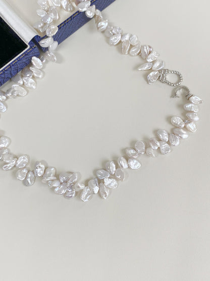 Baroque Pearl Necklace with Silver Zircon Clasp