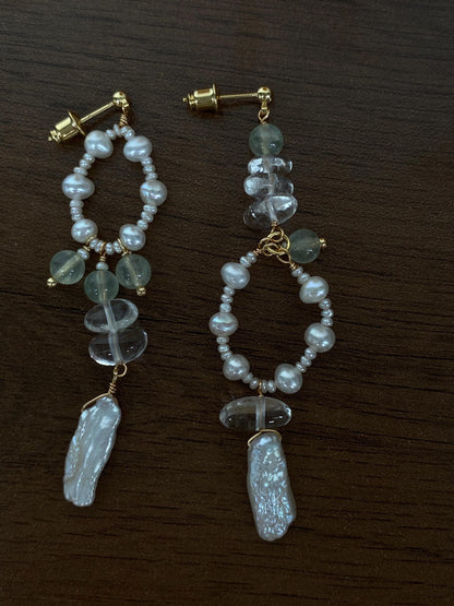 Pearl & Green Quartz Dangle Earrings