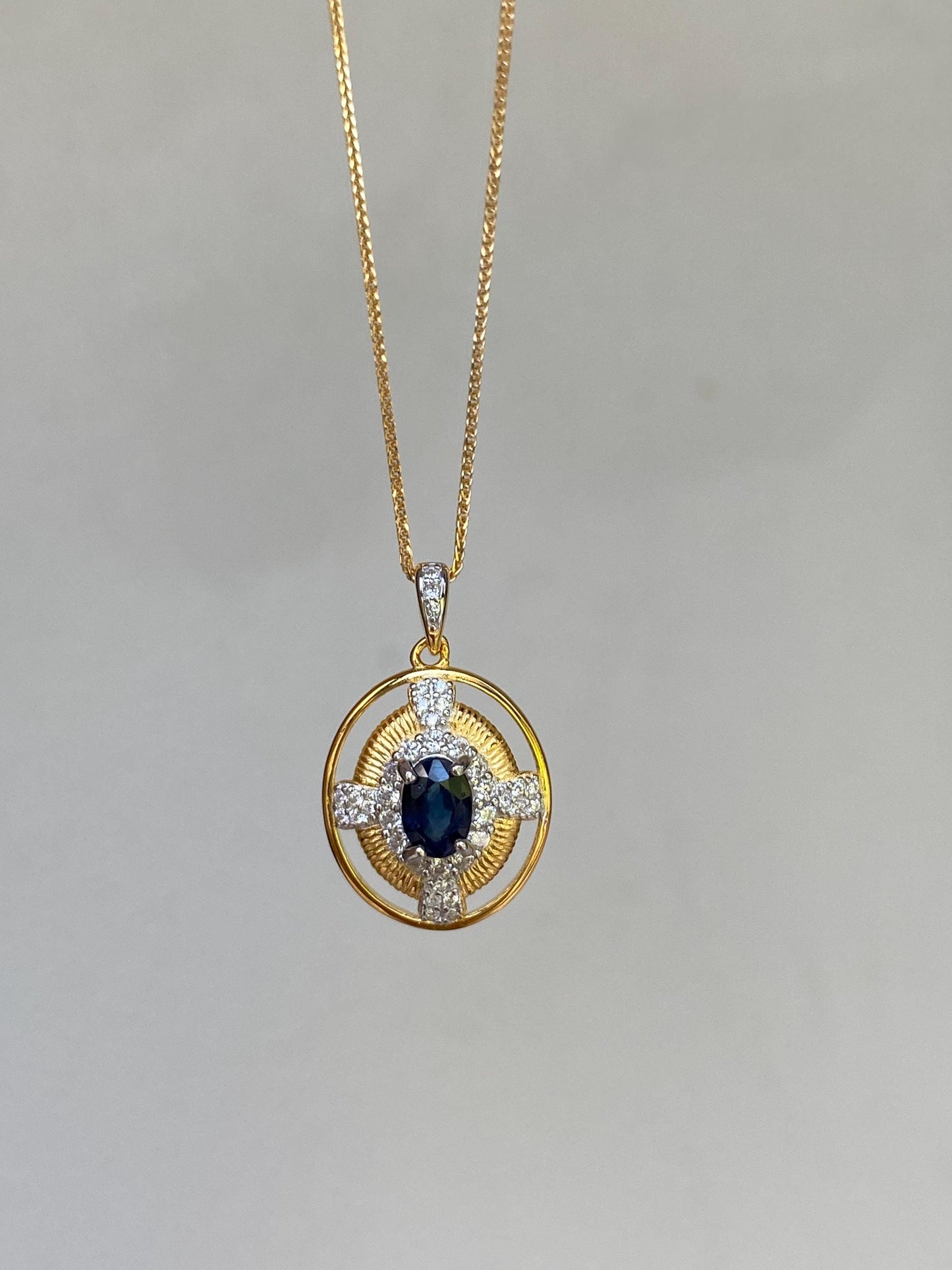 Vintage Sapphire Cross Pendant Necklace