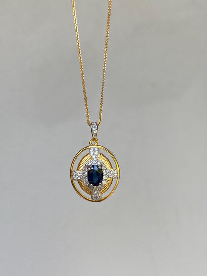 Vintage Sapphire Cross Pendant Necklace