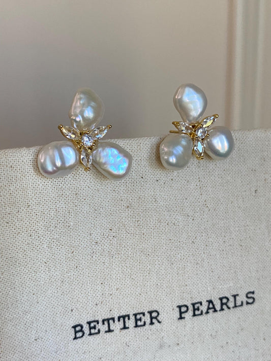 Baroque Pearl Flower Stud Earrings