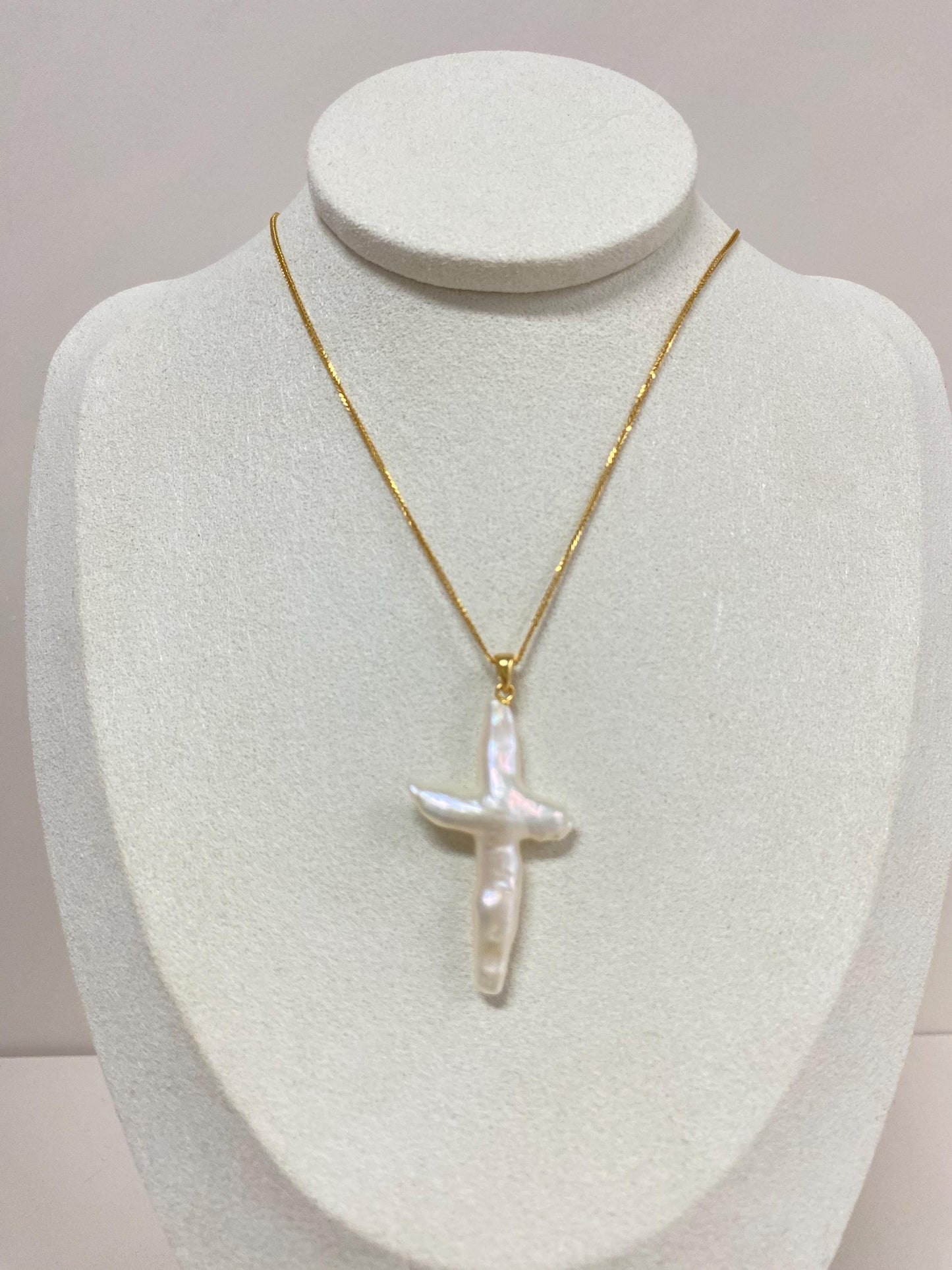 Natural Baroque Pearl Cross Pendant Necklace