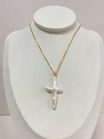 Natural Baroque Pearl Cross Pendant Necklace