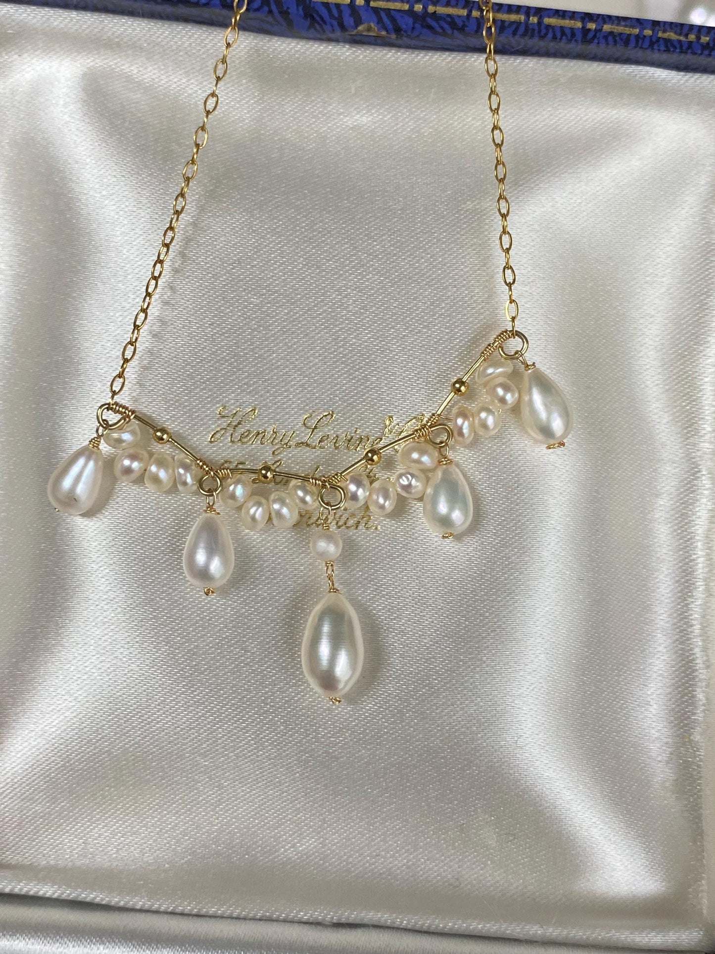 Dainty Freshwater Pearl Drop Necklace Gold Wire Wrapped